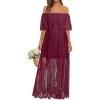 imageHolipick Womens Off Shoulder Lace Maxi Dress Boho Wedding Guest Bridesmaid Beach Formal Long DressWine Red