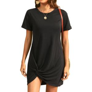imageHolipick Casual Summer Dresses Women Twist Knot Front T Shirt Short Sleeve Loose Beach Cover Up DressBlack
