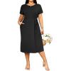 imageHolipick Plus Size Summer Dresses for Curvy Women Church Business Work Casual Party Tie Short Sleeves Midi Dress PocketsBlack