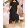 imageHolipick Plus Size Summer Dresses for Curvy Women Church Business Work Casual Party Tie Short Sleeves Midi Dress PocketsBlack