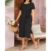 imageHolipick Plus Size Summer Dresses for Curvy Women Church Business Work Casual Party Tie Short Sleeves Midi Dress PocketsBlack