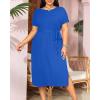 imageHolipick Plus Size Summer Dresses for Curvy Women Church Business Work Casual Party Tie Short Sleeves Midi Dress PocketsBlue