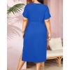 imageHolipick Plus Size Summer Dresses for Curvy Women Church Business Work Casual Party Tie Short Sleeves Midi Dress PocketsBlue
