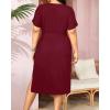 imageHolipick Plus Size Summer Dresses for Curvy Women Church Business Work Casual Party Tie Short Sleeves Midi Dress PocketsBurgundy