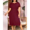 imageHolipick Plus Size Summer Dresses for Curvy Women Church Business Work Casual Party Tie Short Sleeves Midi Dress PocketsBurgundy