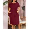 imageHolipick Plus Size Summer Dresses for Curvy Women Church Business Work Casual Party Tie Short Sleeves Midi Dress PocketsBurgundy