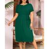 imageHolipick Plus Size Summer Dresses for Curvy Women Church Business Work Casual Party Tie Short Sleeves Midi Dress PocketsGreen