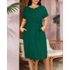 imageHolipick Plus Size Summer Dresses for Curvy Women Church Business Work Casual Party Tie Short Sleeves Midi Dress PocketsGreen