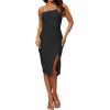 imageHolipick Womens Graduation Dress  Midi Formal Spaghetti Straps Wedding Guest Cocktail Party Slit Bodycon DressesBlack