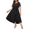 imageHolipick Womens Plus Size High Low Dress Wedding Guest Semi Formal Short Sleeves Long Cocktail Dresses with PocketsBlack
