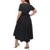 imageHolipick Womens Plus Size High Low Dress Wedding Guest Semi Formal Short Sleeves Long Cocktail Dresses with PocketsBlack