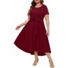 imageHolipick Womens Plus Size High Low Dress Wedding Guest Semi Formal Short Sleeves Long Cocktail Dresses with PocketsBurgundy