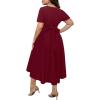 imageHolipick Womens Plus Size High Low Dress Wedding Guest Semi Formal Short Sleeves Long Cocktail Dresses with PocketsBurgundy