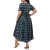 imageHolipick Womens Plus Size High Low Dress Wedding Guest Semi Formal Short Sleeves Long Cocktail Dresses with PocketsChristmasgreen Plaid