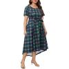 imageHolipick Womens Plus Size High Low Dress Wedding Guest Semi Formal Short Sleeves Long Cocktail Dresses with PocketsChristmasgreen Plaid
