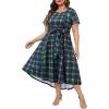 imageHolipick Womens Plus Size High Low Dress Wedding Guest Semi Formal Short Sleeves Long Cocktail Dresses with PocketsChristmasgreen Plaid