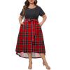 imageHolipick Womens Plus Size High Low Dress Wedding Guest Semi Formal Short Sleeves Long Cocktail Dresses with PocketsChristmasred Plaid