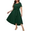 imageHolipick Womens Plus Size High Low Dress Wedding Guest Semi Formal Short Sleeves Long Cocktail Dresses with PocketsGreen