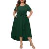 imageHolipick Womens Plus Size High Low Dress Wedding Guest Semi Formal Short Sleeves Long Cocktail Dresses with PocketsGreen