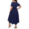 imageHolipick Womens Plus Size High Low Dress Wedding Guest Semi Formal Short Sleeves Long Cocktail Dresses with PocketsNavy Blue