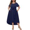 imageHolipick Womens Plus Size High Low Dress Wedding Guest Semi Formal Short Sleeves Long Cocktail Dresses with PocketsNavy Blue