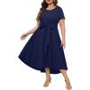 imageHolipick Womens Plus Size High Low Dress Wedding Guest Semi Formal Short Sleeves Long Cocktail Dresses with PocketsNavy Blue
