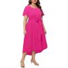 imageHolipick Womens Plus Size High Low Dress Wedding Guest Semi Formal Short Sleeves Long Cocktail Dresses with PocketsPink