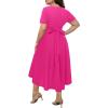 imageHolipick Womens Plus Size High Low Dress Wedding Guest Semi Formal Short Sleeves Long Cocktail Dresses with PocketsPink