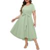 imageHolipick Womens Plus Size High Low Dress Wedding Guest Semi Formal Short Sleeves Long Cocktail Dresses with PocketsSage