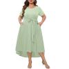 imageHolipick Womens Plus Size High Low Dress Wedding Guest Semi Formal Short Sleeves Long Cocktail Dresses with PocketsSage
