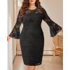 imageHolipick Womens Plus Size Lace Bell Sleeve Dress Wedding Guest Cocktail Party Elegant DressesBlack