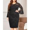 imageHolipick Womens Plus Size Lace Bell Sleeve Dress Wedding Guest Cocktail Party Elegant DressesBlack