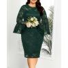 imageHolipick Womens Plus Size Lace Bell Sleeve Dress Wedding Guest Cocktail Party Elegant DressesMatcha Green