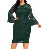 imageHolipick Womens Plus Size Lace Bell Sleeve Dress Wedding Guest Cocktail Party Elegant DressesMatcha Green