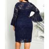 imageHolipick Womens Plus Size Lace Bell Sleeve Dress Wedding Guest Cocktail Party Elegant DressesNavy Blue
