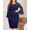 imageHolipick Womens Plus Size Lace Bell Sleeve Dress Wedding Guest Cocktail Party Elegant DressesNavy Blue