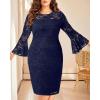 imageHolipick Womens Plus Size Lace Bell Sleeve Dress Wedding Guest Cocktail Party Elegant DressesNavy Blue