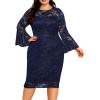 imageHolipick Womens Plus Size Lace Bell Sleeve Dress Wedding Guest Cocktail Party Elegant DressesNavy Blue