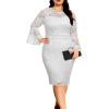 imageHolipick Womens Plus Size Lace Bell Sleeve Dress Wedding Guest Cocktail Party Elegant DressesWhite