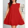 imageHolipick Womens Plus Size Summer Dresses Casual Short Dress Babydoll Ruffle Sleeve Swing Flowy Sleeveless Tunic DressRed