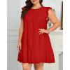 imageHolipick Womens Plus Size Summer Dresses Casual Short Dress Babydoll Ruffle Sleeve Swing Flowy Sleeveless Tunic DressRed