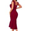 imageHolipick Womens Ruffle Sleeve Wedding Guest Dresses Cocktail Formal Bodycon Mermaid Evening Party Midi DressesBurgundy