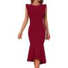 imageHolipick Womens Ruffle Sleeve Wedding Guest Dresses Cocktail Formal Bodycon Mermaid Evening Party Midi DressesBurgundy