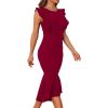 imageHolipick Womens Ruffle Sleeve Wedding Guest Dresses Cocktail Formal Bodycon Mermaid Evening Party Midi DressesBurgundy