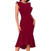 imageHolipick Womens Ruffle Sleeve Wedding Guest Dresses Cocktail Formal Bodycon Mermaid Evening Party Midi DressesBurgundy