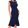 imageHolipick Womens Ruffle Sleeve Wedding Guest Dresses Cocktail Formal Bodycon Mermaid Evening Party Midi DressesNavy Blue