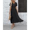 imageWomen Maxi Dresses Boho V Neck Swiss Dot Ruffle Summer Short Sleeve High Waist Tiered Flowy Smocked Cocktail DressesBlack
