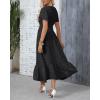 imageWomen Maxi Dresses Boho V Neck Swiss Dot Ruffle Summer Short Sleeve High Waist Tiered Flowy Smocked Cocktail DressesBlack
