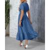 imageWomen Maxi Dresses Boho V Neck Swiss Dot Ruffle Summer Short Sleeve High Waist Tiered Flowy Smocked Cocktail DressesBlue