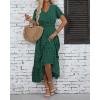 imageWomen Maxi Dresses Boho V Neck Swiss Dot Ruffle Summer Short Sleeve High Waist Tiered Flowy Smocked Cocktail DressesGreen